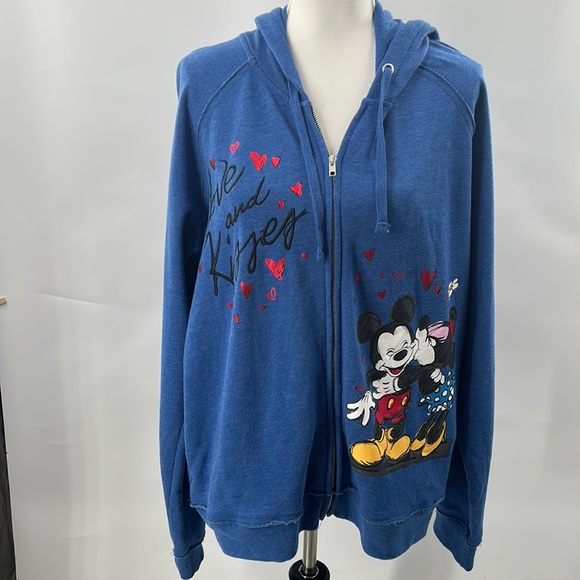 Disney Tops - Disney Store Mickey & Minnie Women's Blue Zip Hoodie Sweatshirt Jacket Size 2 XL